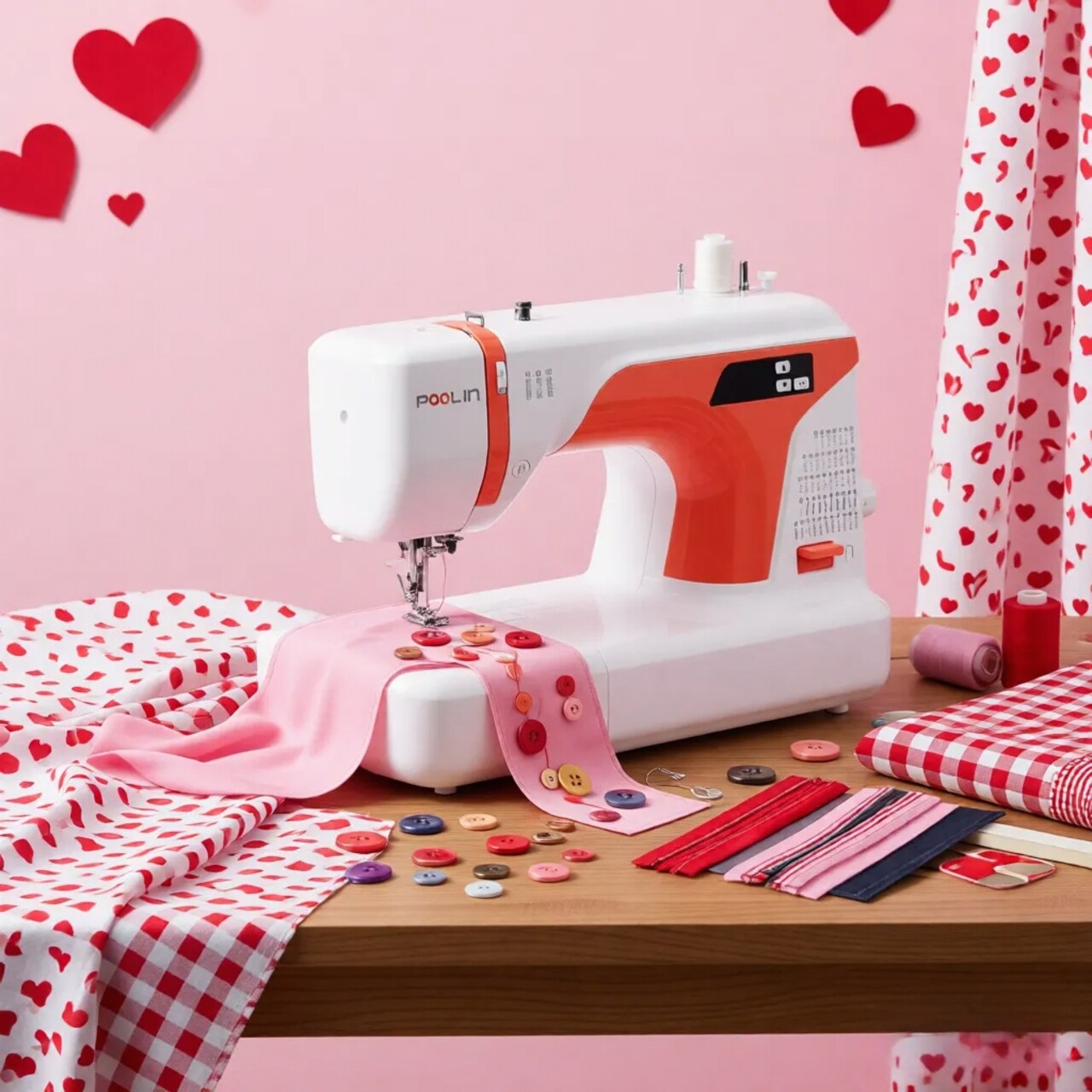 Official Poolin EOC01-RE Computerized Sewing Machine with 107 Stitches & 8 Buttonhole Styles Auto Needle Threader & Accessories for Quilting & Sewing Project Holiday Gift